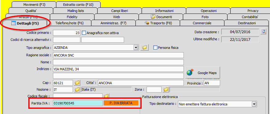 Dati anagrafici (Dettagli) - Ready Pro - Manuale utente