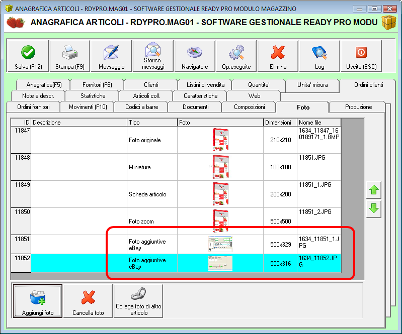 Utilizzo delle foto aggiuntive sui template eBay Ready Pro Manuale