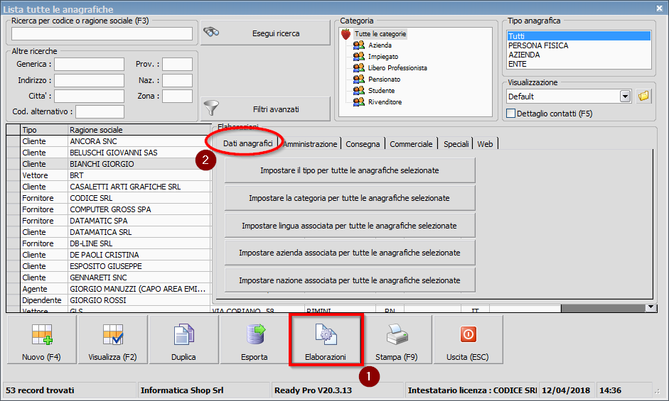 Elaborazioni anagrafiche : Dati anagrafici - Ready Pro - Manuale utente