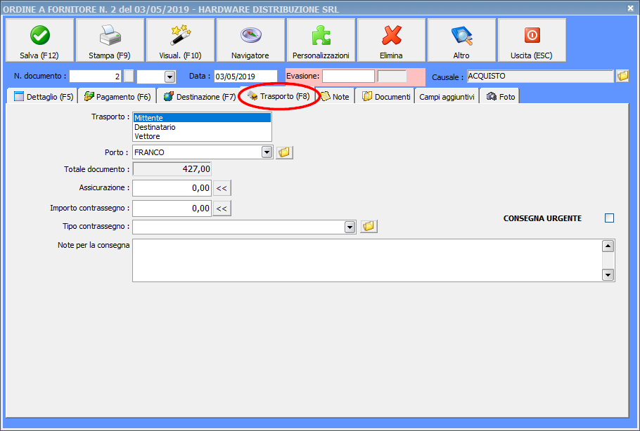 Esempio di creazione di un ordine a fornitore Ready Pro Manuale utente