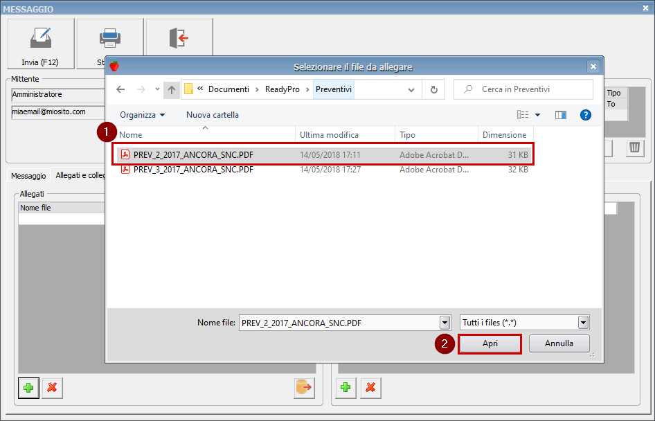 Allegare documenti e collegamenti alla messaggistica Ready Pro