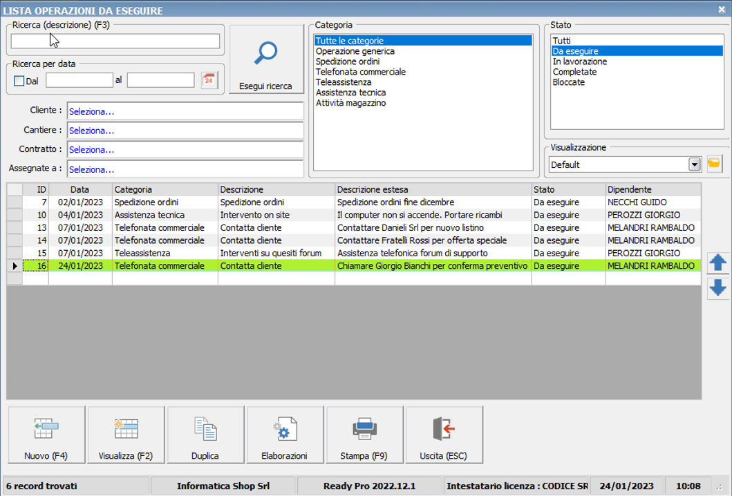 Creare una operazione da eseguire - Ready Pro - Manuale utente