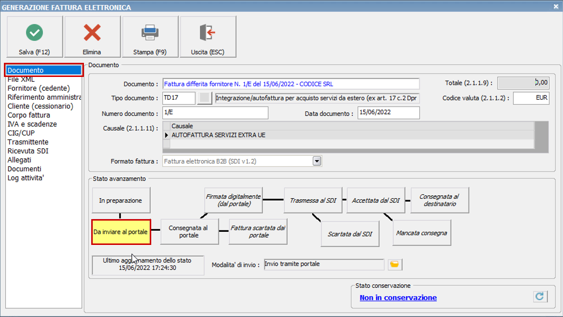 Esempio di creazione autofattura reverse charge elettronica Ready Pro