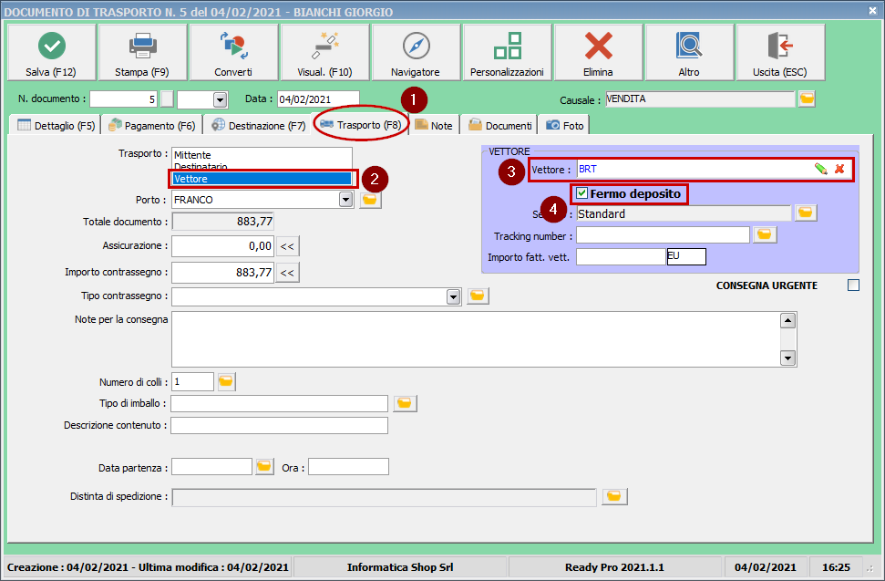 Fermo deposito Ready Pro Manuale utente