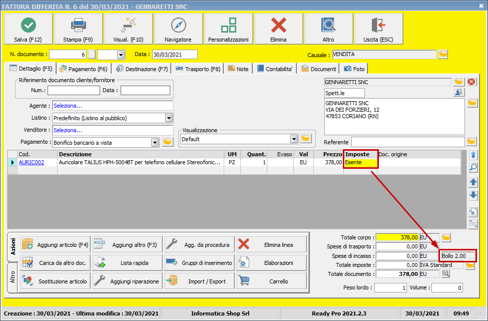 Imposta di bollo sulle fatture Ready Pro Manuale utente