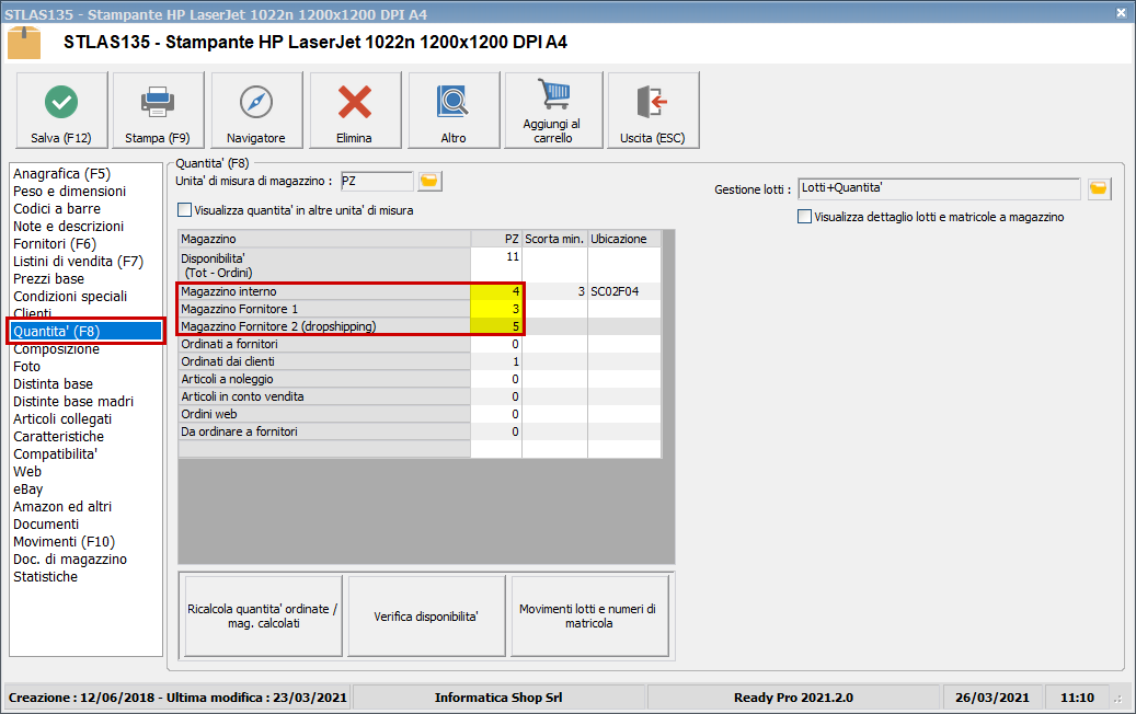 Tempi di consegna articoli - Ready Pro - Manuale utente