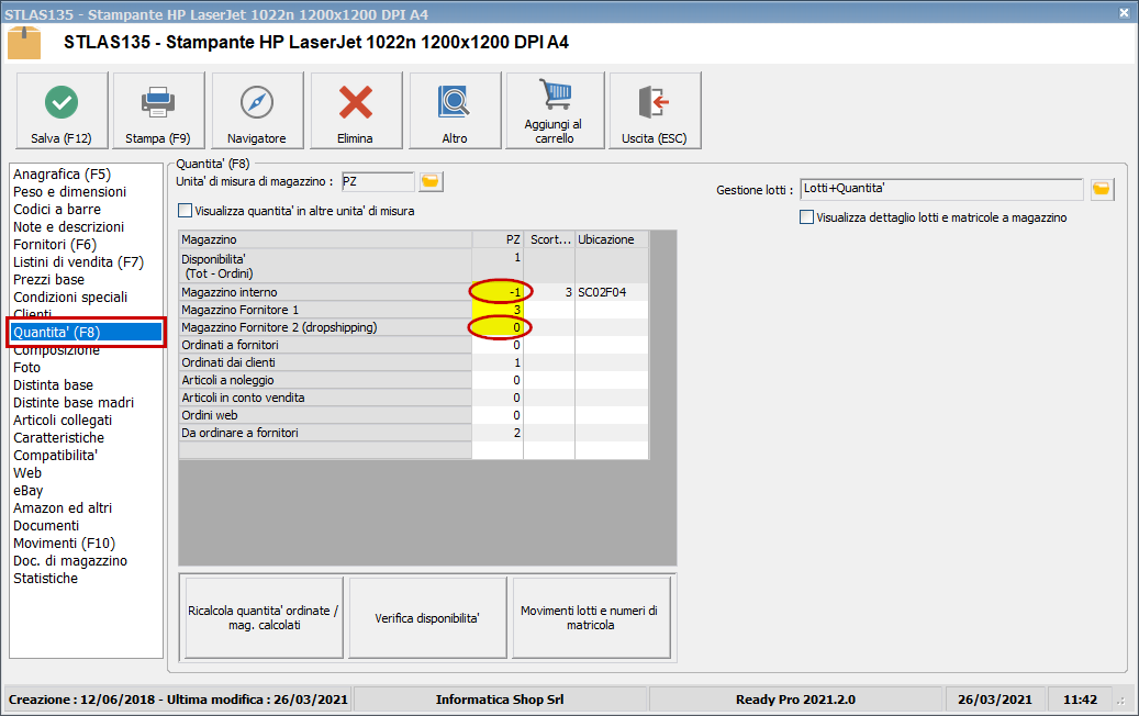 Tempi di consegna articoli Ready Pro Manuale utente